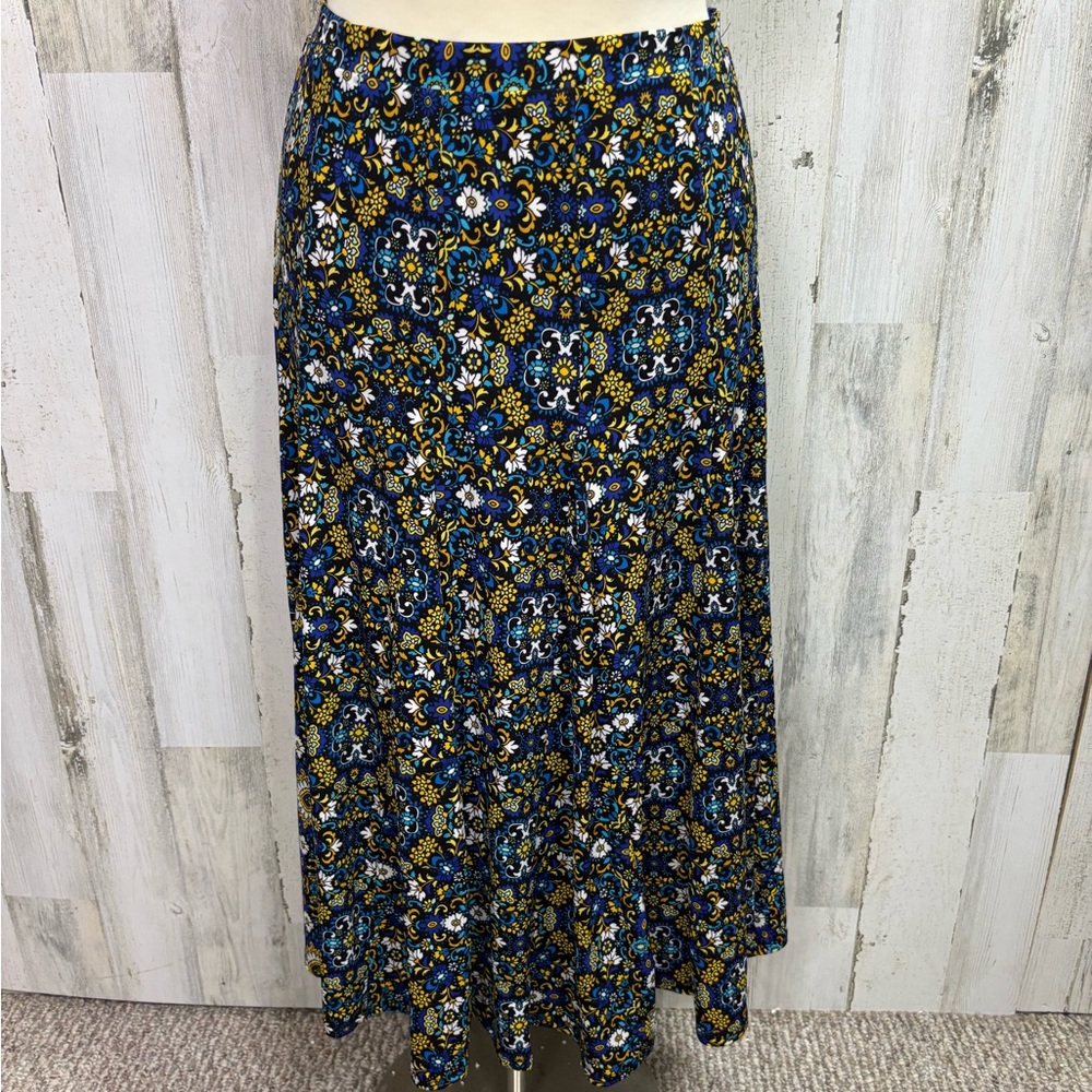 Premise Blue and Yellow Floral A-Line Skirt